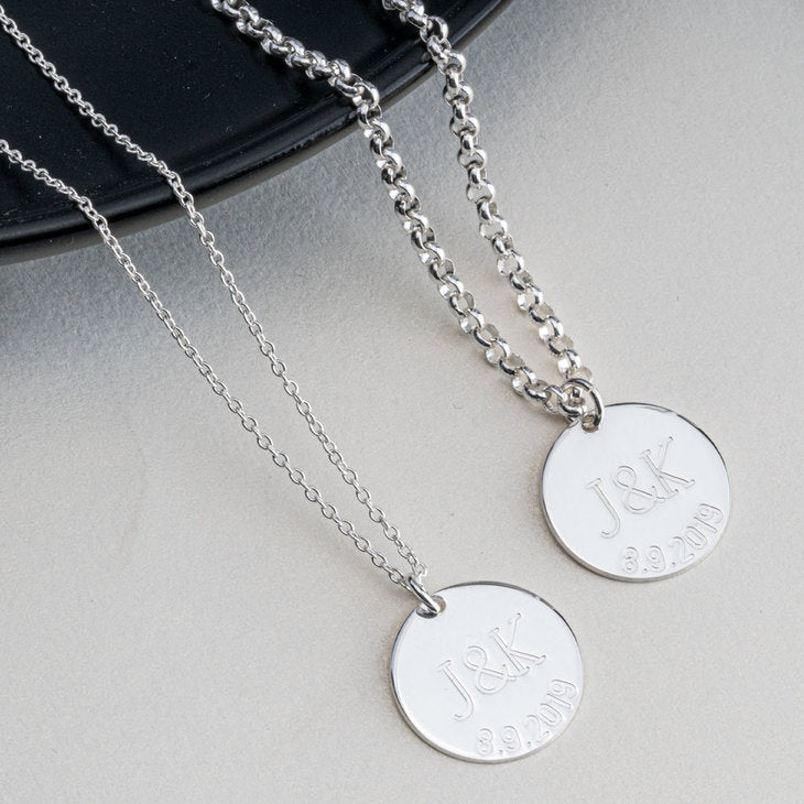 His & Hers Engraved Anniversary Necklace Set